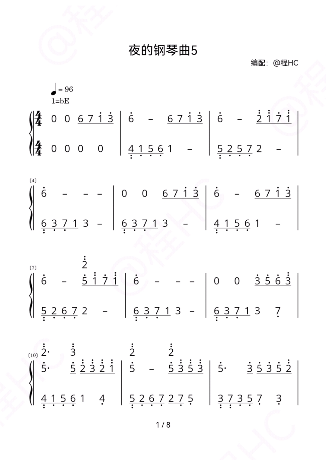 简谱# 《夜的钢琴曲五》钢琴简谱