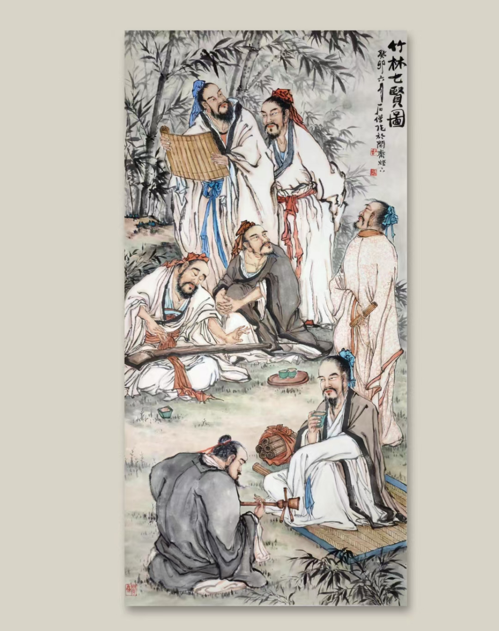 石僧老师精品人物67竹林七贤图#艺术# #国画#  67