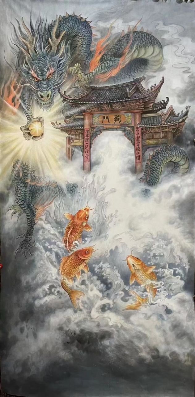 鲤鱼跃龙门#艺术# #国画