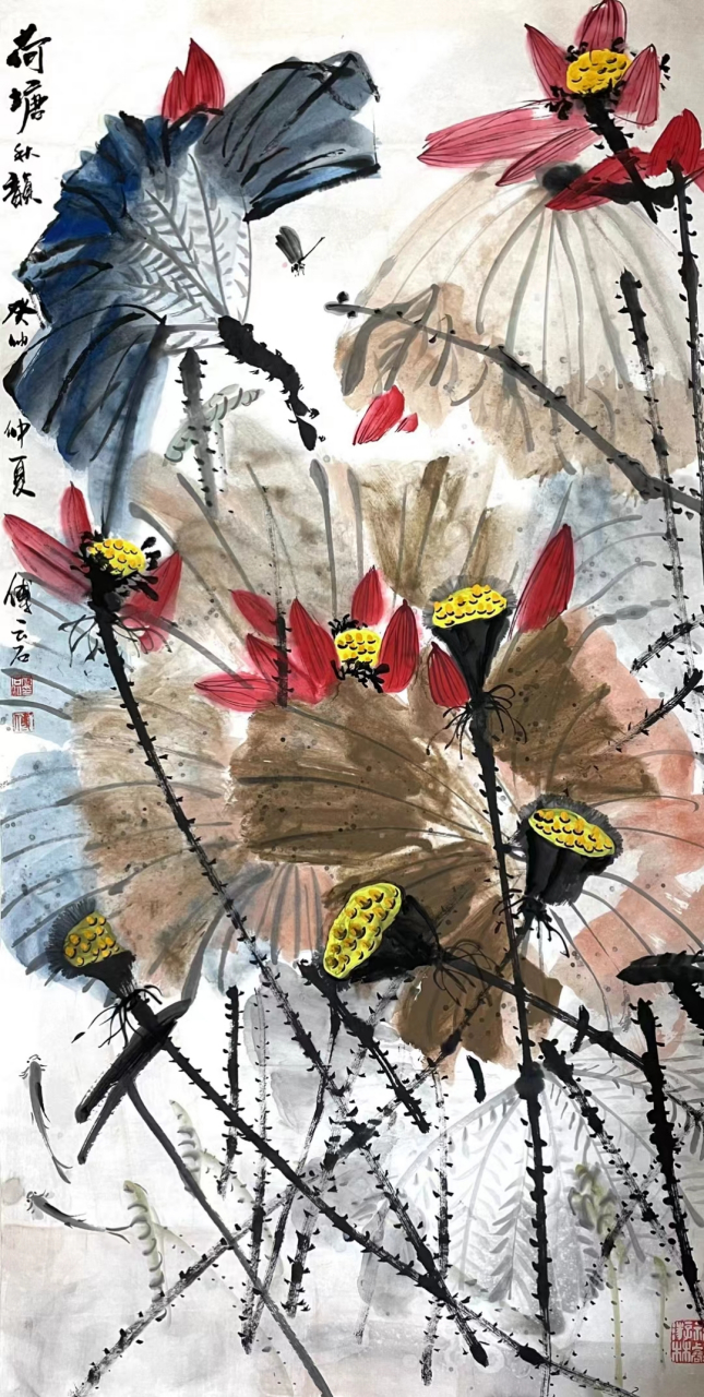 重彩写意荷花#艺术# #国画