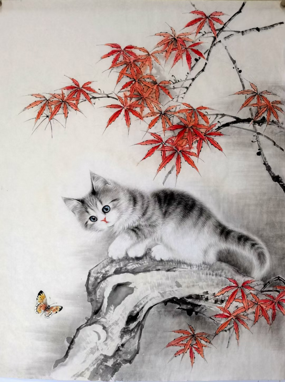 画家秦文轩国画作品可爱的猫咪#艺术# #国画# #猫咪