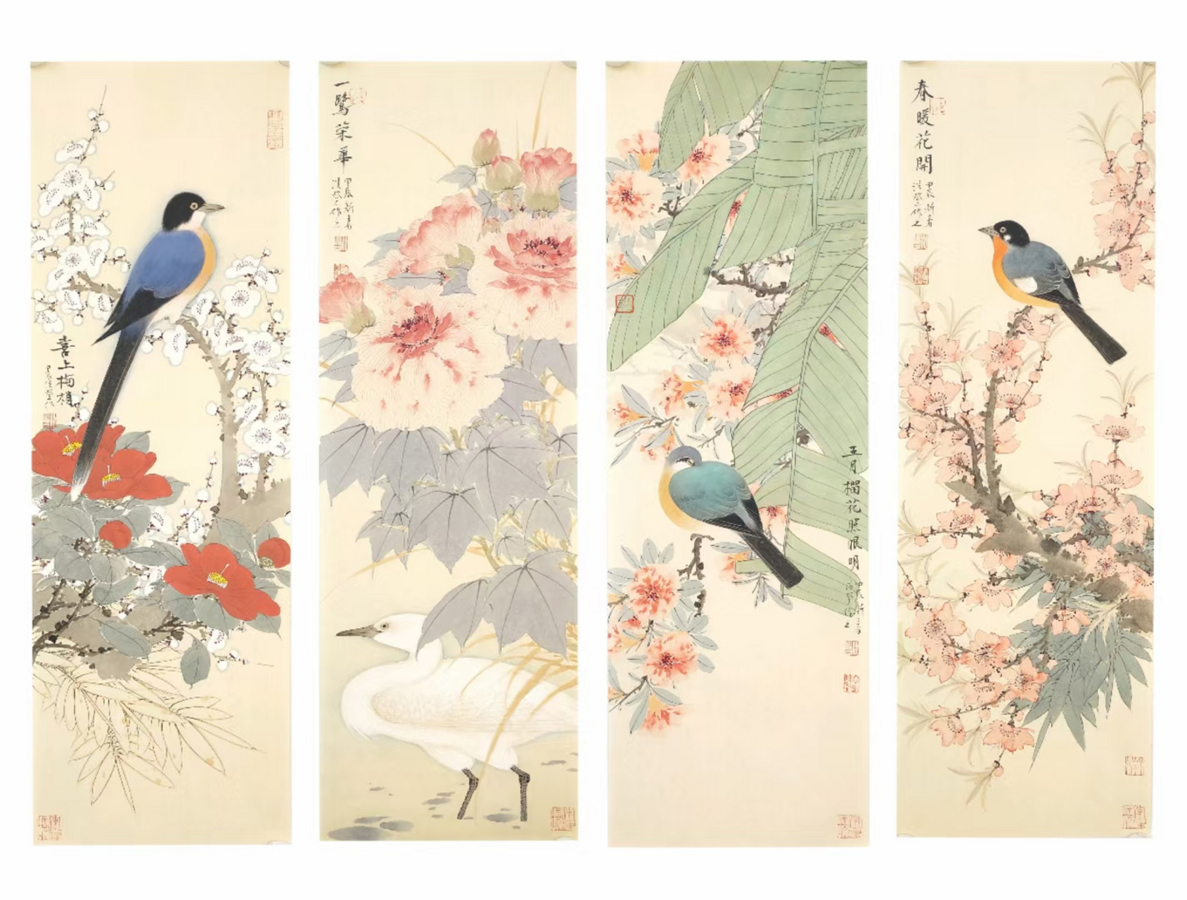 张浩登老师花鸟四条屏#艺术# #国画