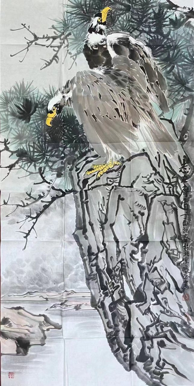 郑瑰玺,四尺整纸花鸟作品#艺术# #国画