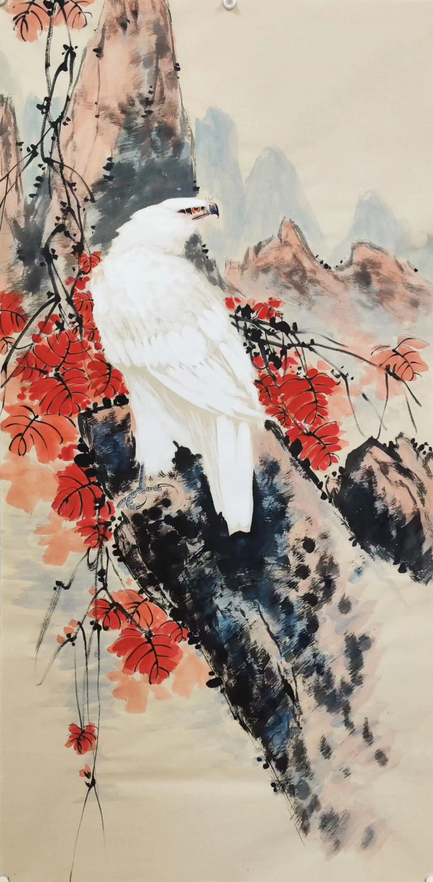丁昱润老师作品大白鹰#艺术# #国画
