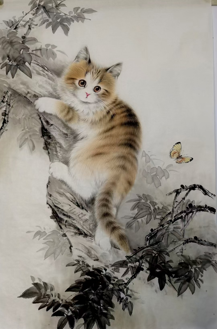 画家秦文轩国画作品可爱的猫咪#艺术# #国画# #猫咪