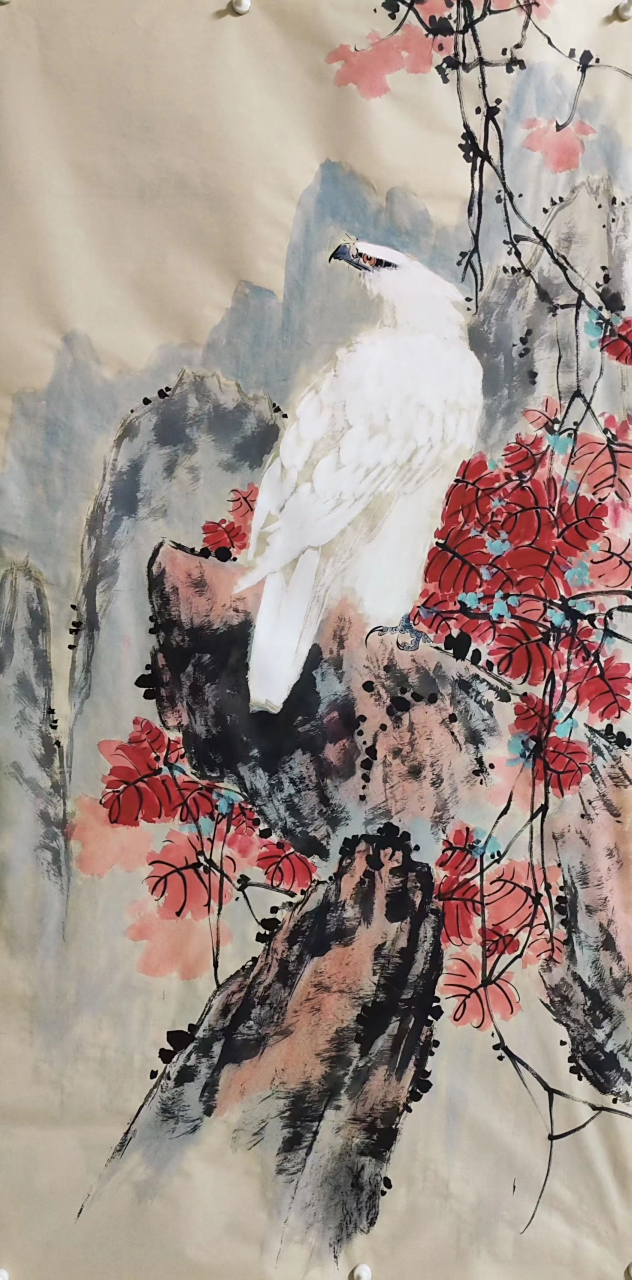 丁昱润老师作品大白鹰#艺术# #国画