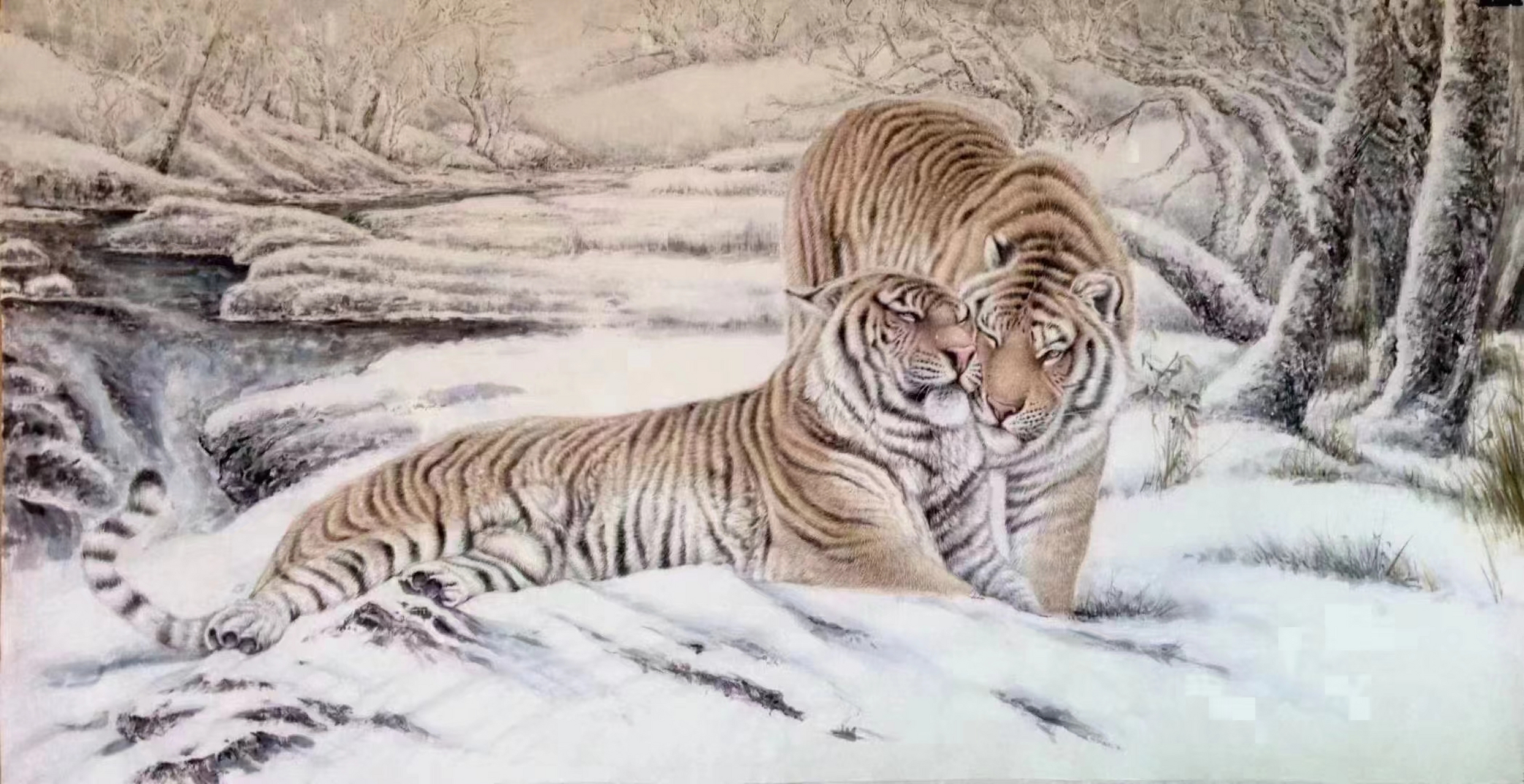 画家姜宏伟老师六尺整张工笔老虎#艺术# #国画