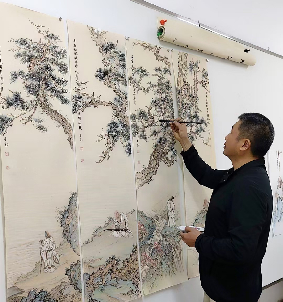 李亚南老师山水四条屏#艺术# #国画