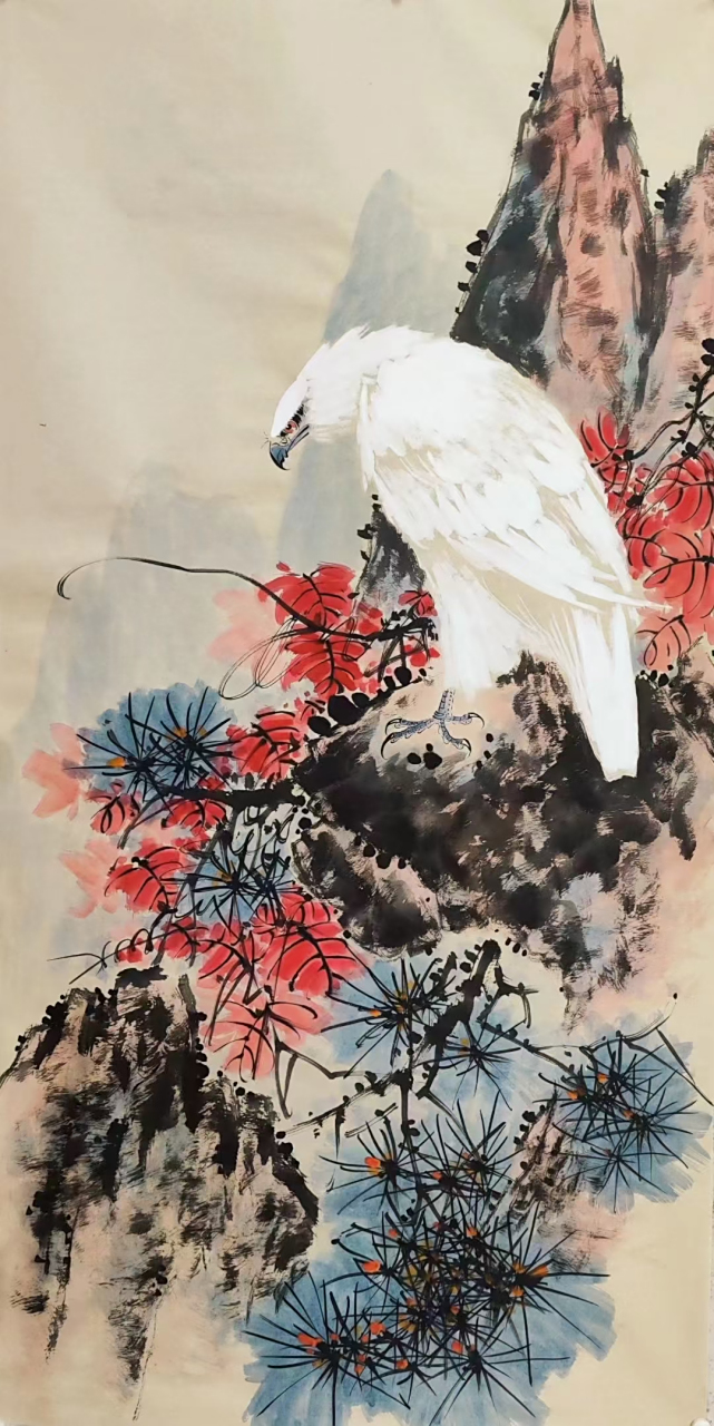 丁昱润老师作品大白鹰#艺术# #国画