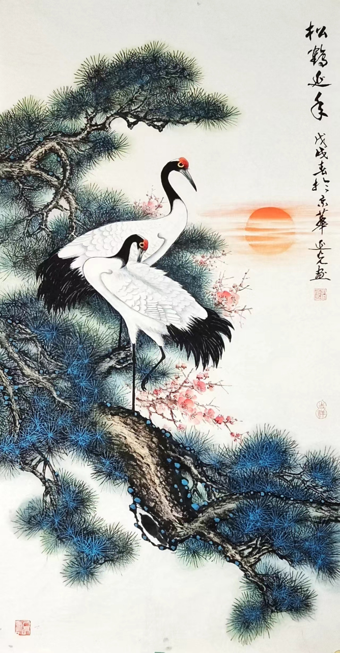 松鹤延年#艺术# #国画