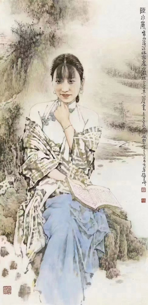 画家赵建成《民国四大才女·四条屏》136*68cm视频 合影.