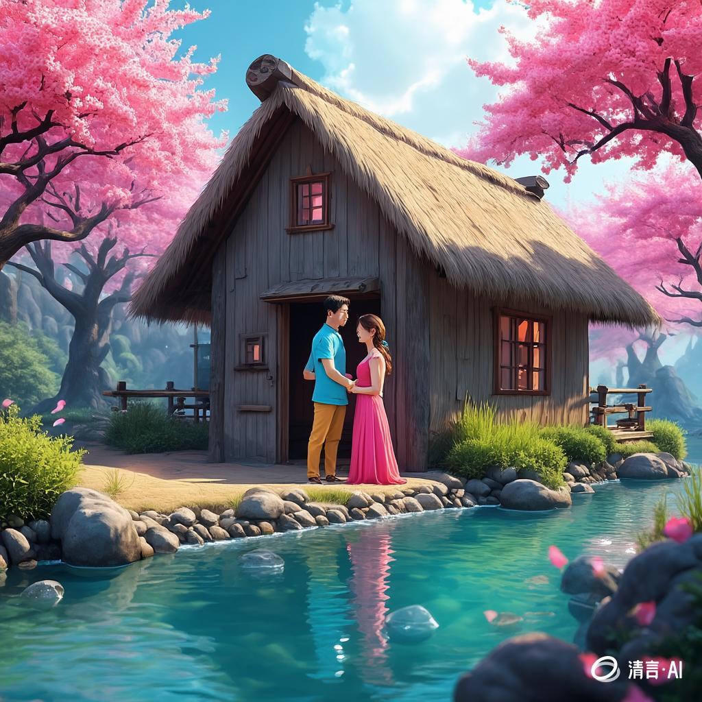 白衣翩翩少年郎,红裙袅袅女儿家. 眼波流转情意生,微笑浅浅心已许