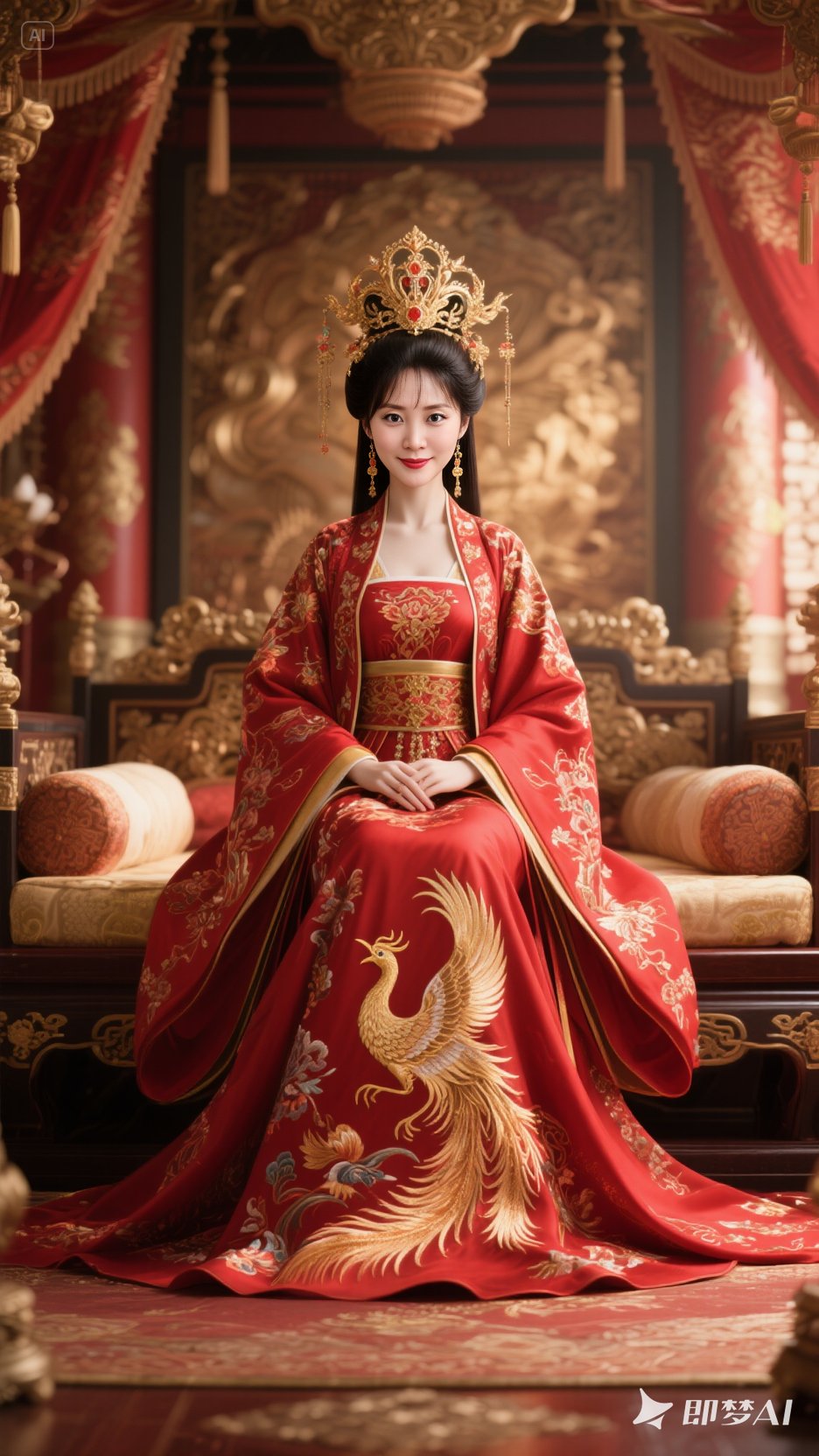 即梦ai,穿越千年,梦回大唐,一袭红衣,凤冠霞帔,雍容华贵,尽显皇家风范