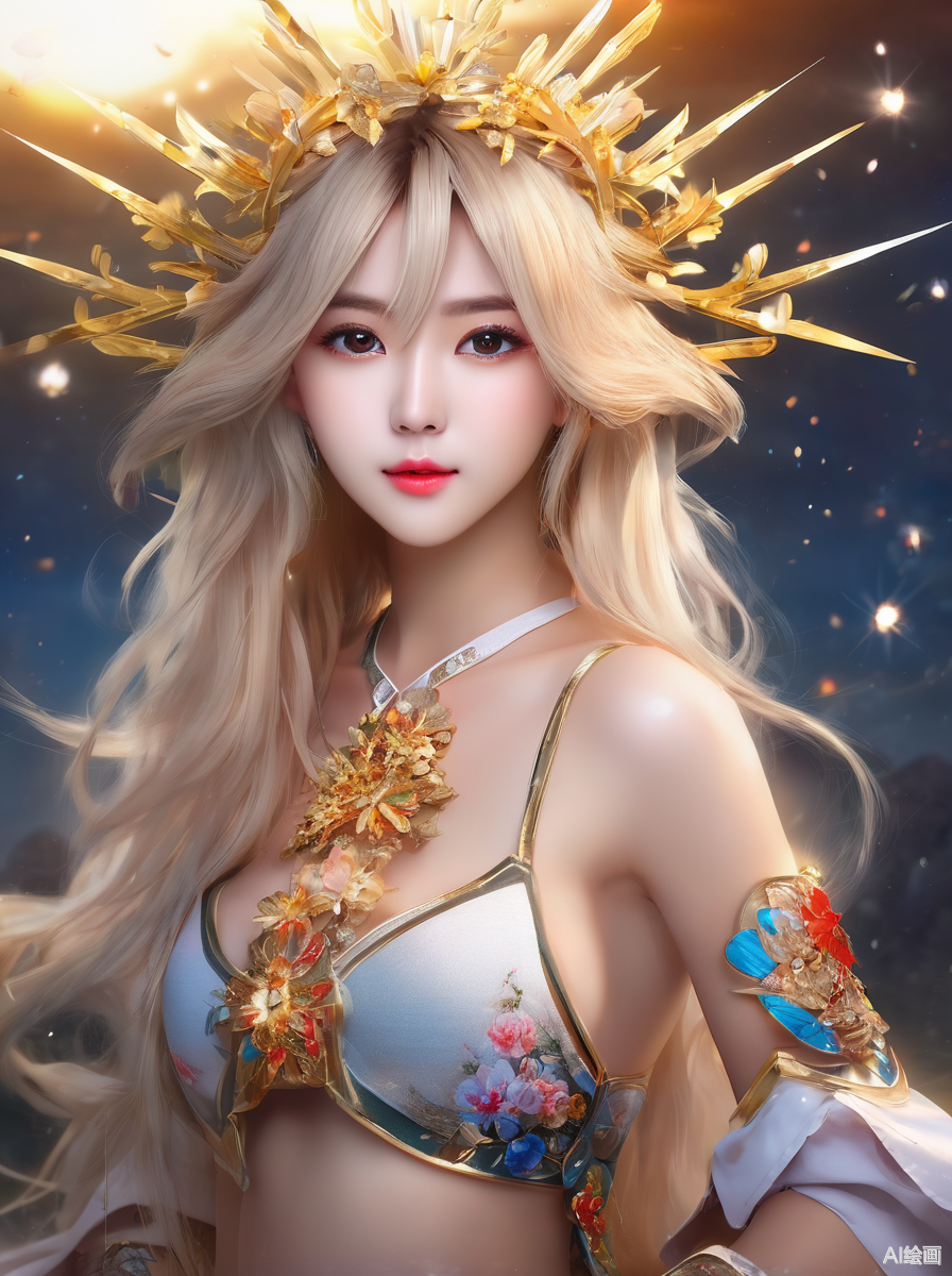 20岁性感女孩,金发,战甲,肉色比基尼,低胸性感,美丽,年轻,有着温柔