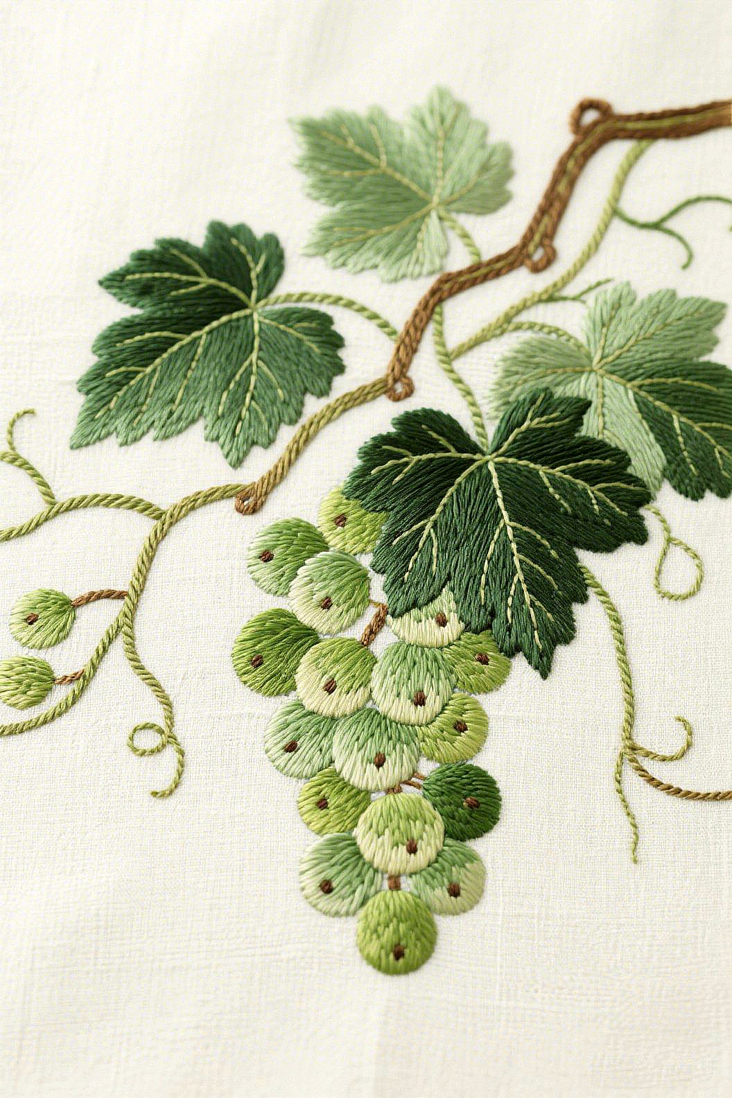 哇,这刺绣葡萄太逼真了,每颗籽都那么清晰,看着都忍不住想尝尝!