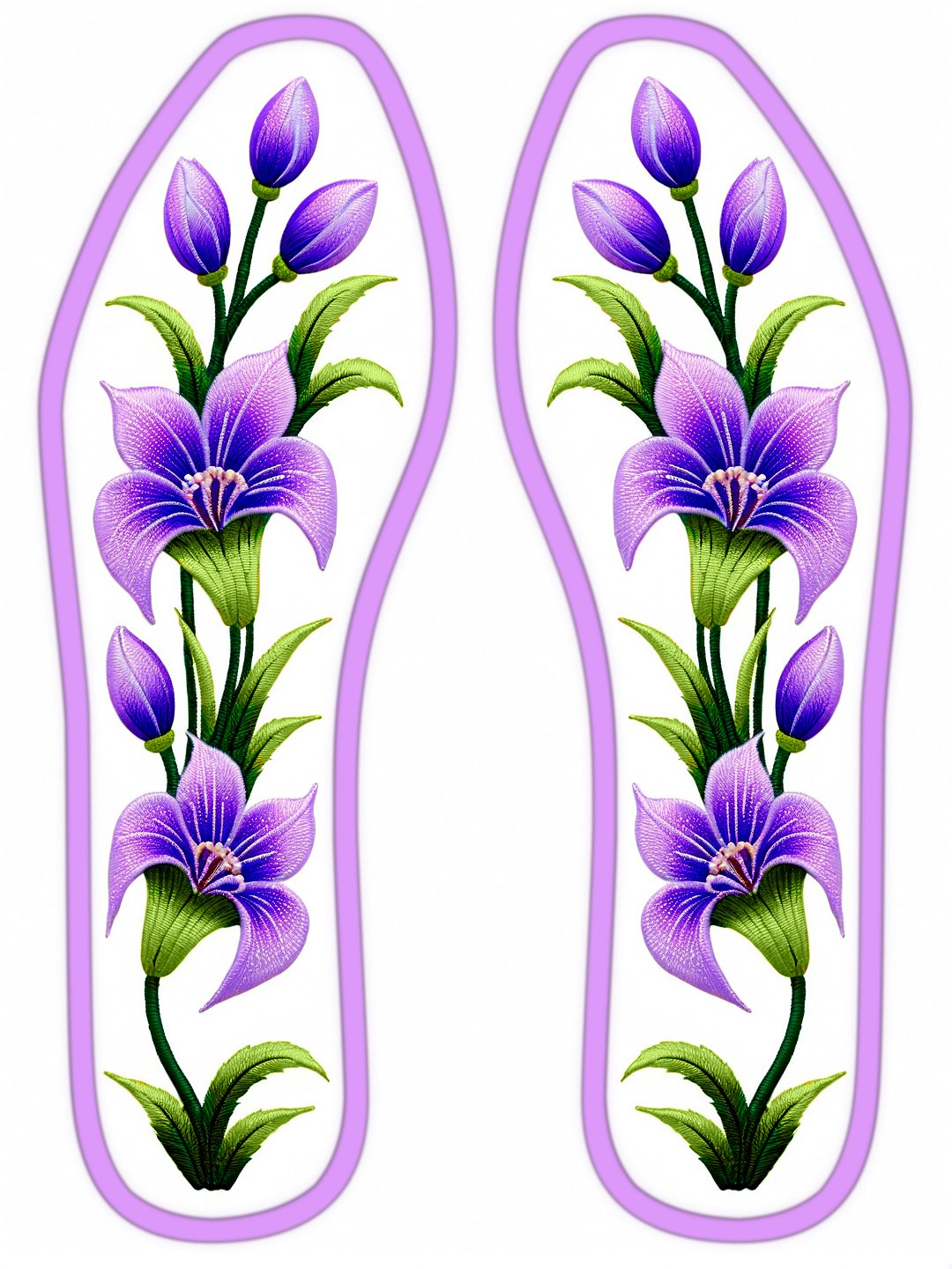 哇,这双鞋上的紫色花朵图案太美了,就像走进了花园一样!