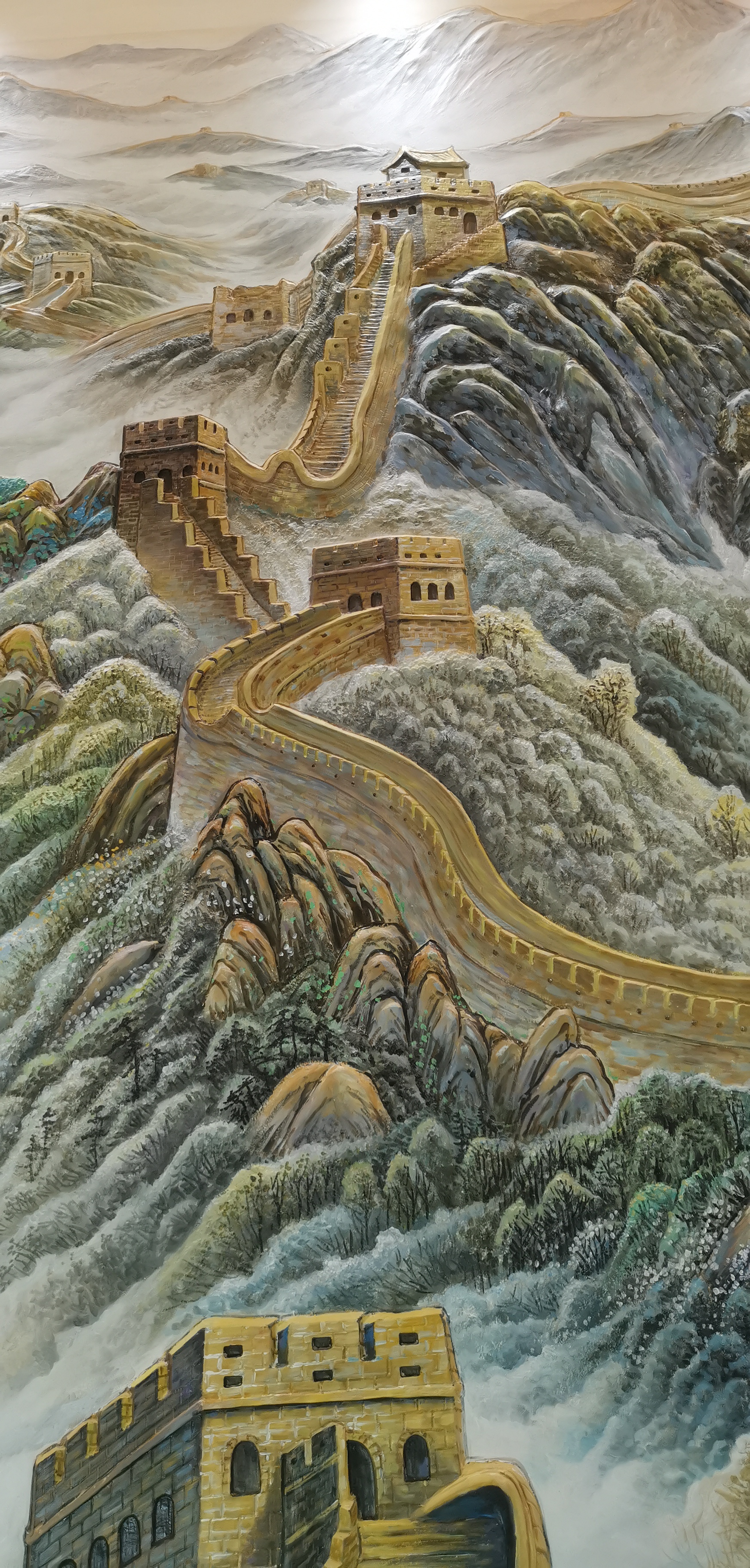 这长城浮雕壁画绝了,太好看了,做在别墅得挑空背景墙上很大气漂亮