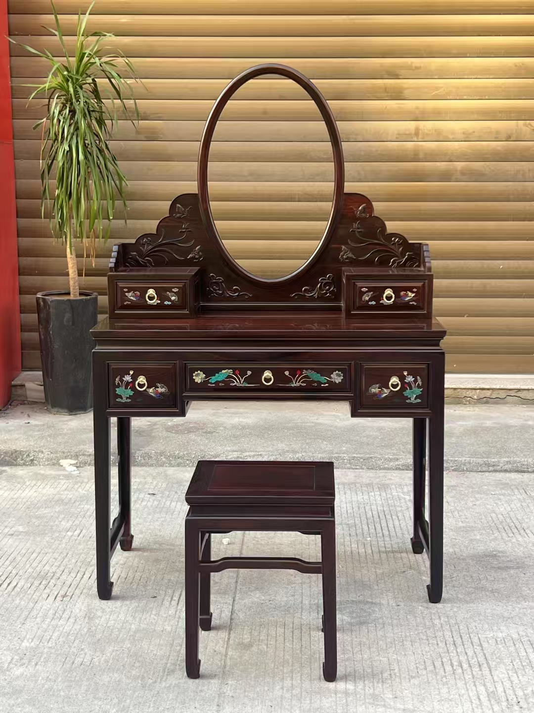 新品,无补现货 梳妆台两件套 纯手工镶嵌螺钿贝雕