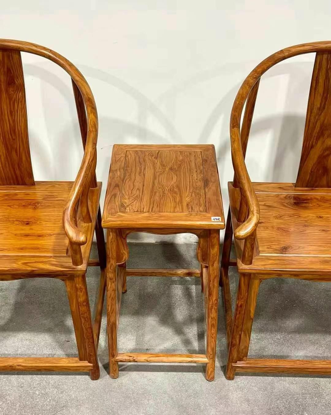 海南黄花梨圈椅三件套8号 "爆满鬼脸纹理优美 非常难得 工艺精致