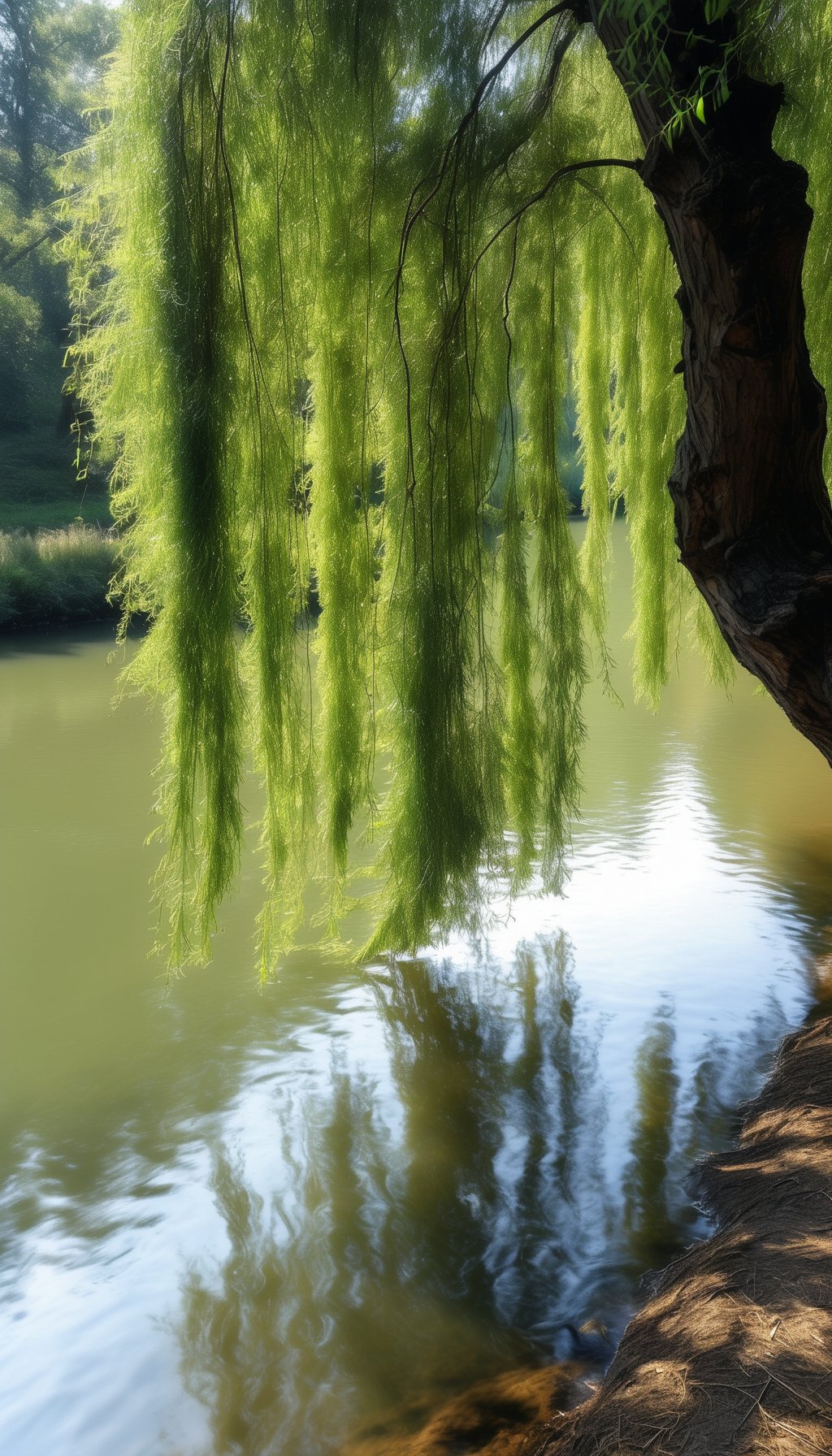 《溪畔柳景,闲步如仙》 溪边青柳,轻风拽枝