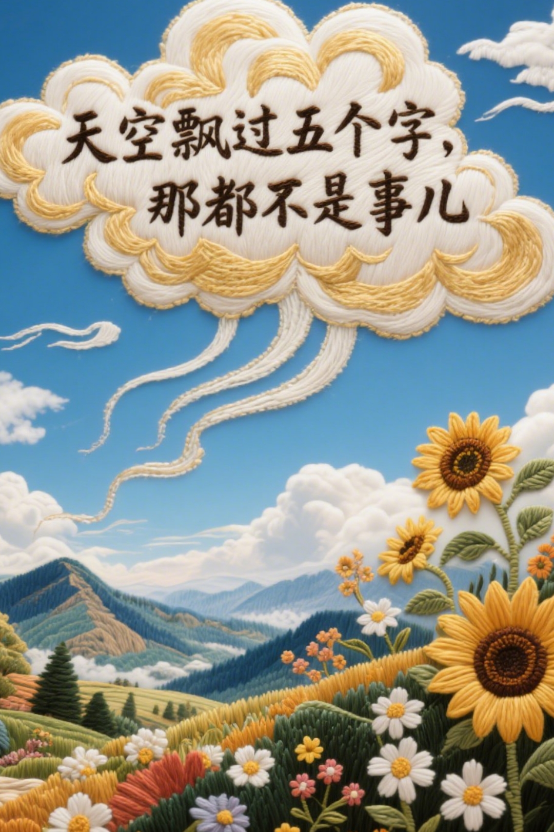 "天空飘过五个字,那都不是事儿,"我笑着对朋友说,手指向那朵在蓝天中