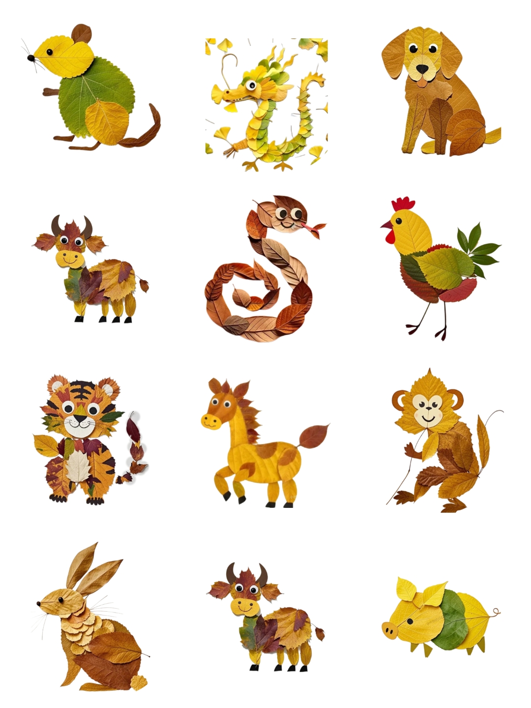 这堆落叶拼出了一个生动的卡通老虎,好想rua它的毛哦!