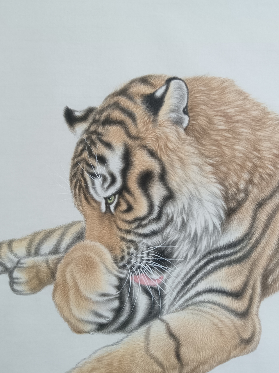 黄琦 国画作品 工笔虎《晨妆》