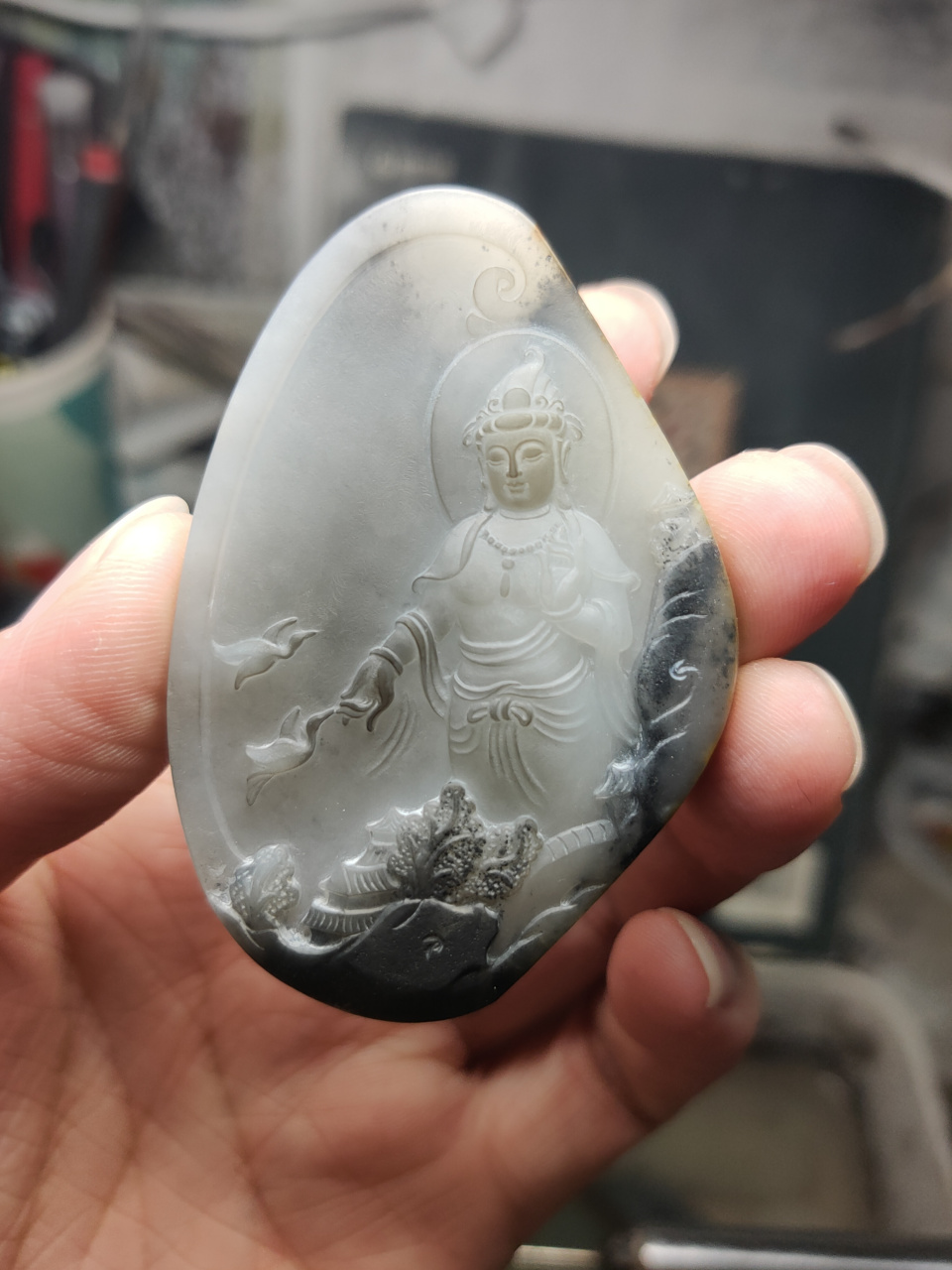 杨珂玉雕,山水意境观音