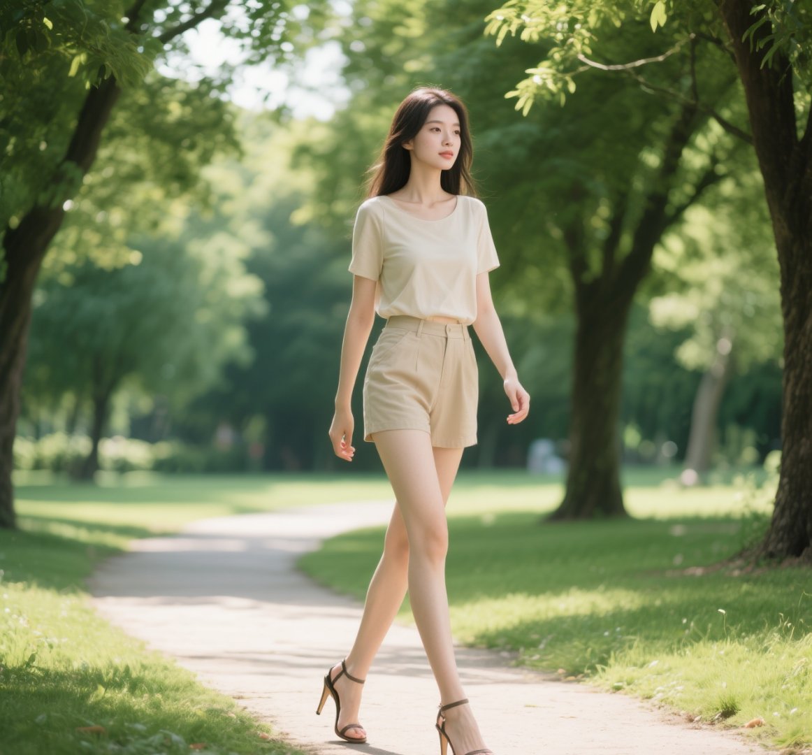 阳光把影子拉得颀长,高跟鞋叩击地面的声响里,藏着步履不停的从容