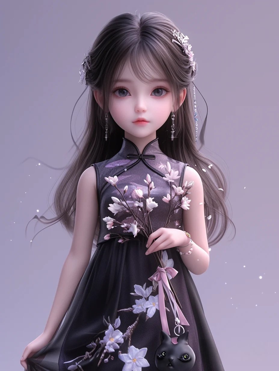 这个动漫小姐姐好漂亮啊!她穿着黑色的旗袍,看起来好优雅.