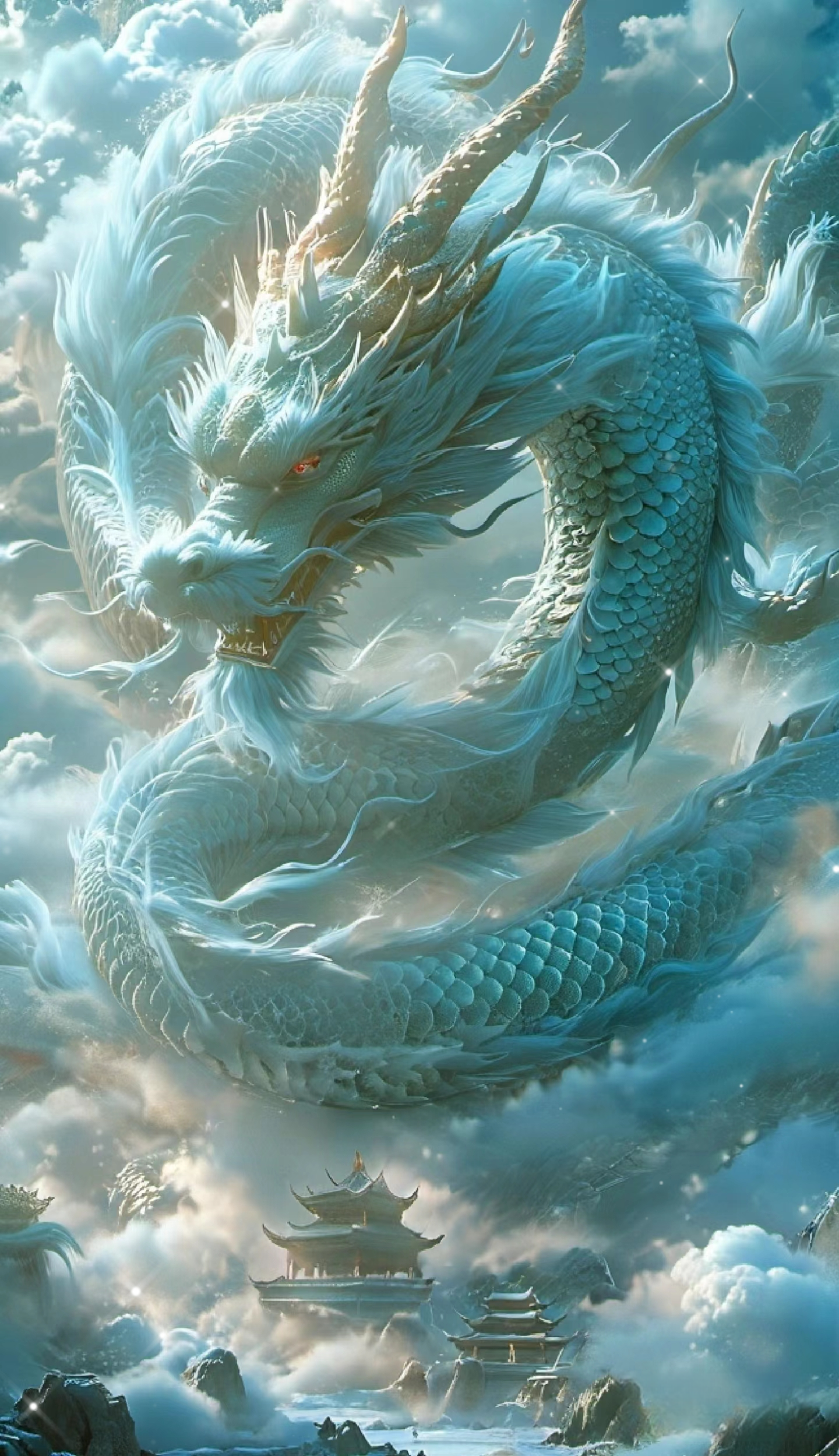 其身躯,似深海碧波,深浅交织,每一片鳞片,每一根羽