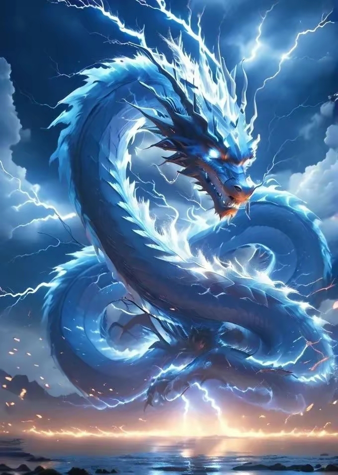 看那只蓝色巨龙,它在天空中自由飞翔,好像在云朵中间穿梭,周围布满