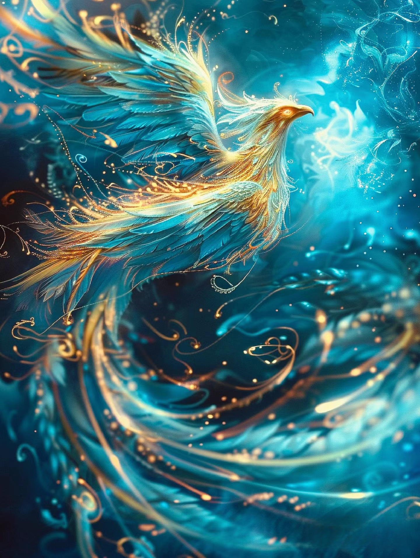 凤凰的身姿优美而矫健,每一次挥动翅膀都带着绚丽的光芒,仿佛是