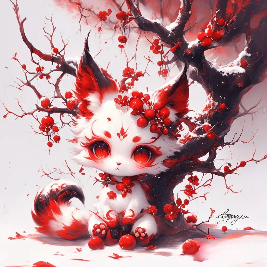 那对灵动的耳朵上,一抹嫣红如同初升的朝霞,为它增添了几分俏皮与可爱