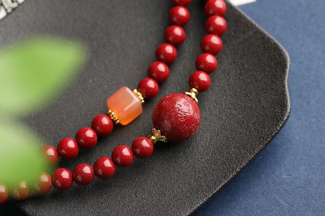 天然原矿朱砂精品紫金砂「108颗佛珠」手链   项链  搭配天然碧玉