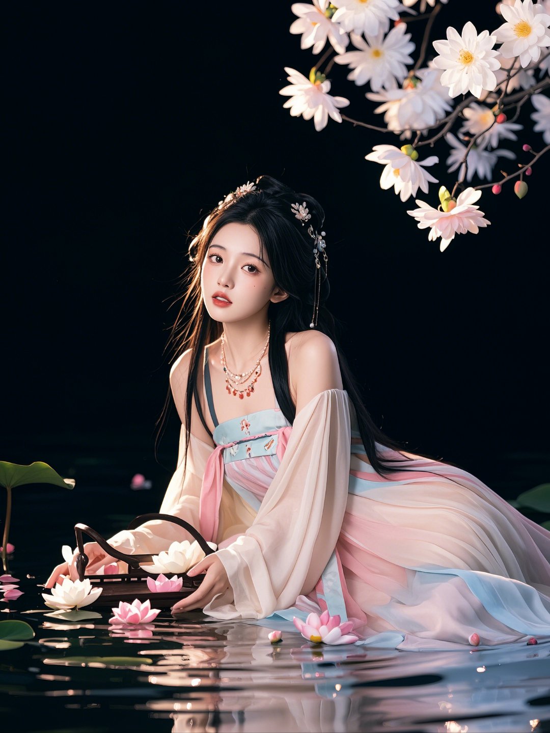 动态连更挑战#  古风美人静坐水面,如梦似幻  这