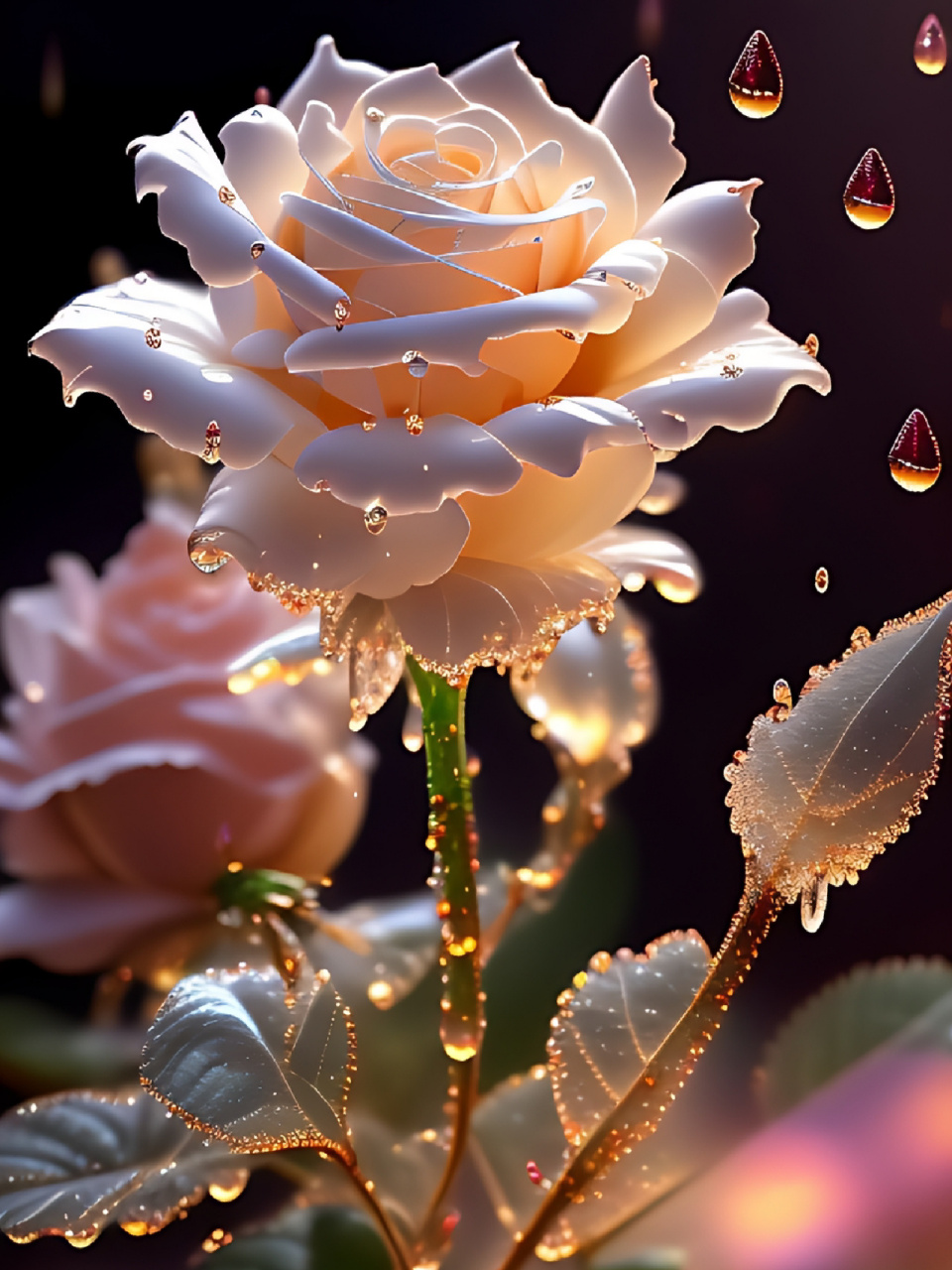 露珠玫瑰花,花瓣晶莹剔透#唯美图片# #玫瑰花# #壁纸