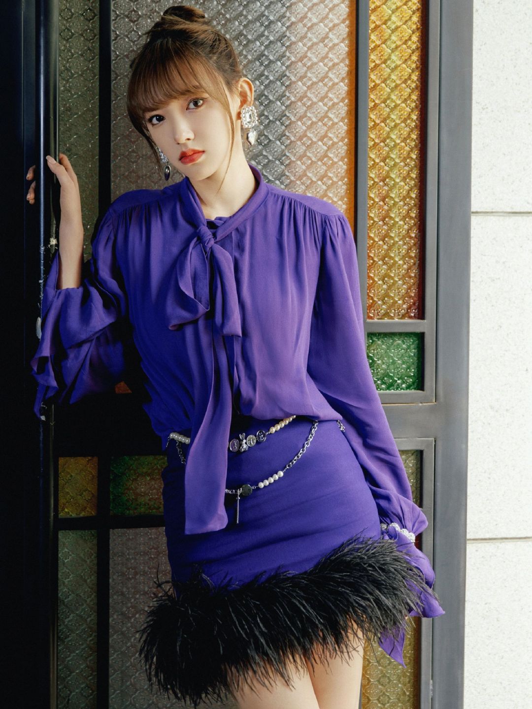 程潇蓝色毛边短裙#程潇