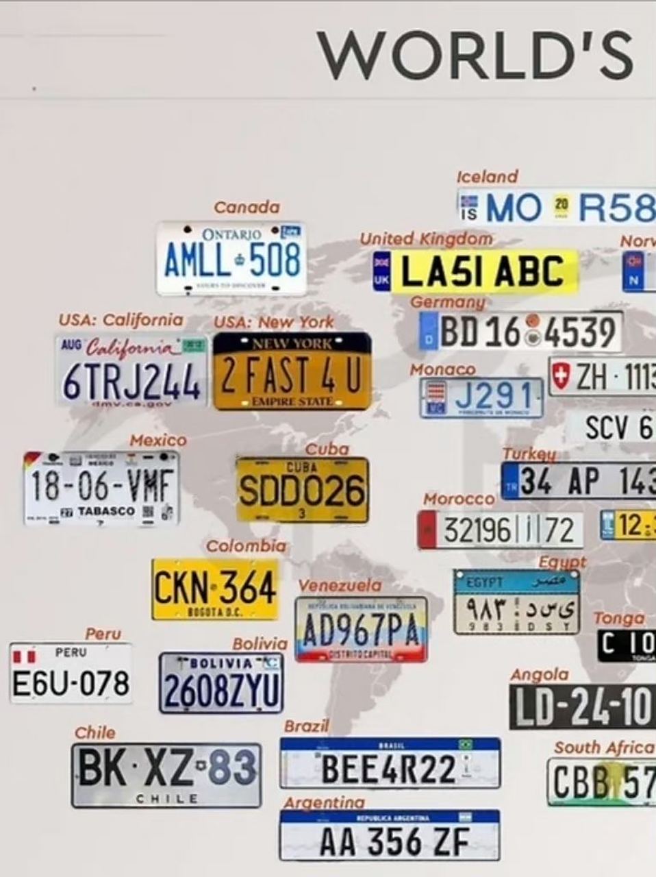 全球各国家或地区车牌示意图 你觉得哪个国家的车牌更漂亮呢?[大哈]