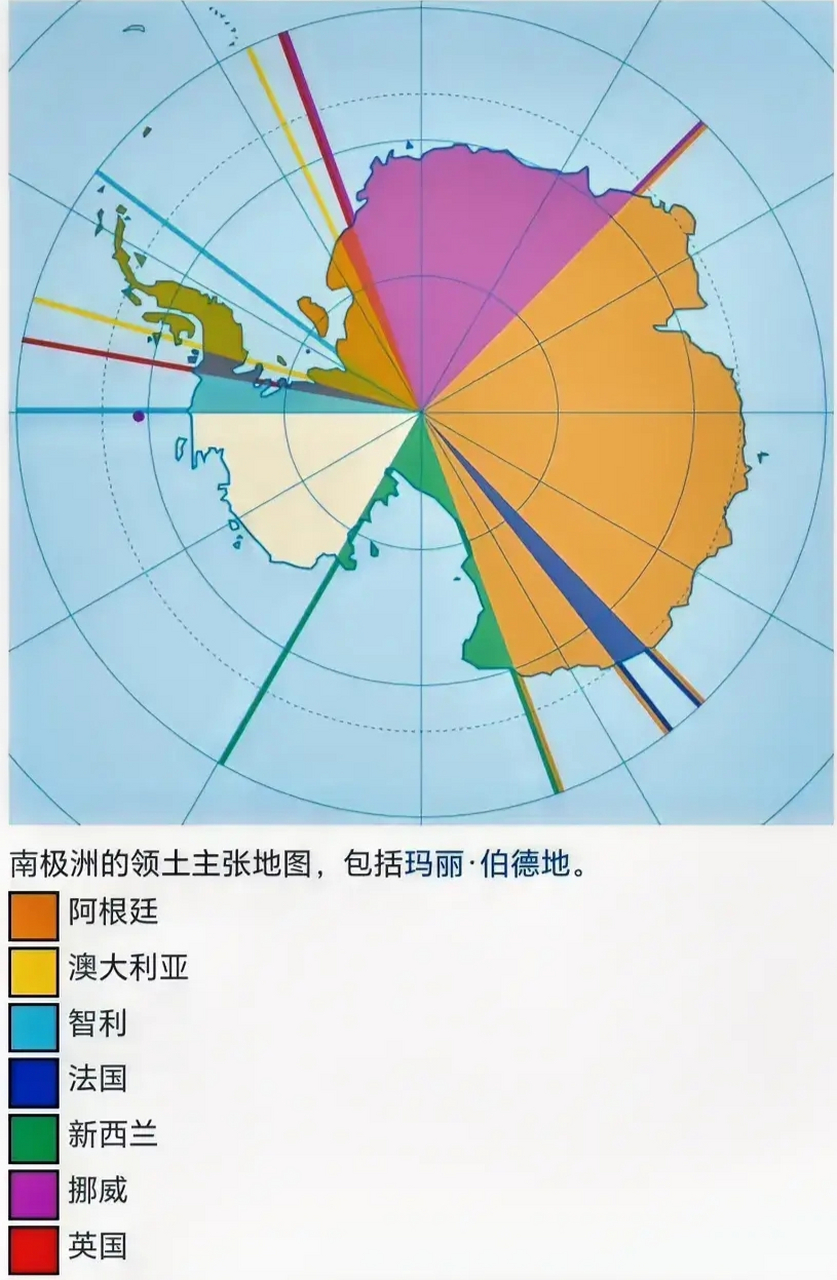 《南极条约》未缔结前各国对南极领土索求分布示意图[期待]