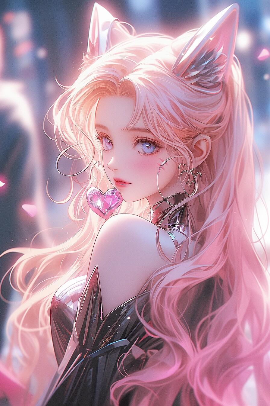 粉色长发如梦幻云霞般飘逸,猫耳俏皮地立在头顶,透着灵动