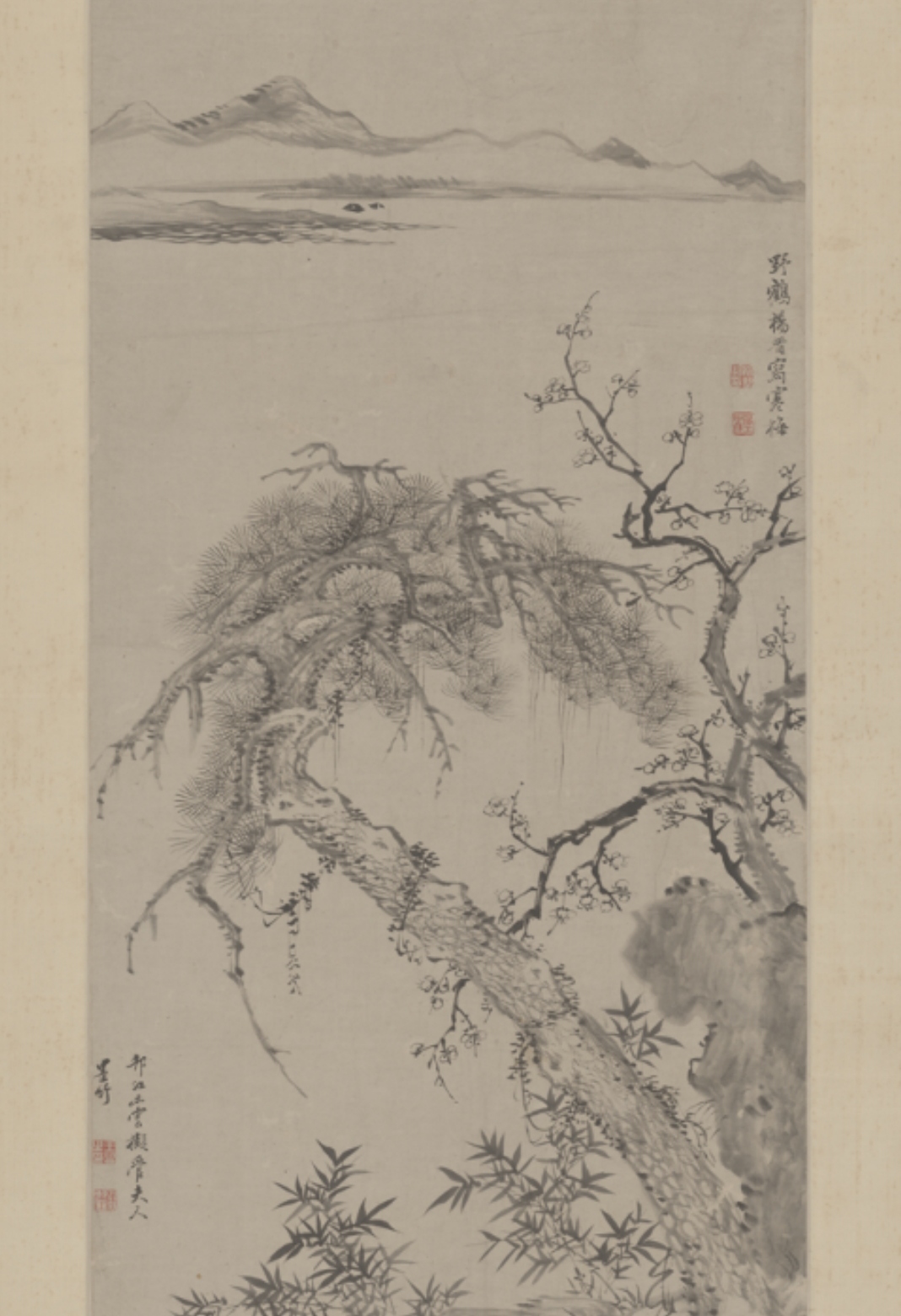 岁寒三友图 岁寒三友,意思是松,竹经冬不凋,梅花耐寒开放