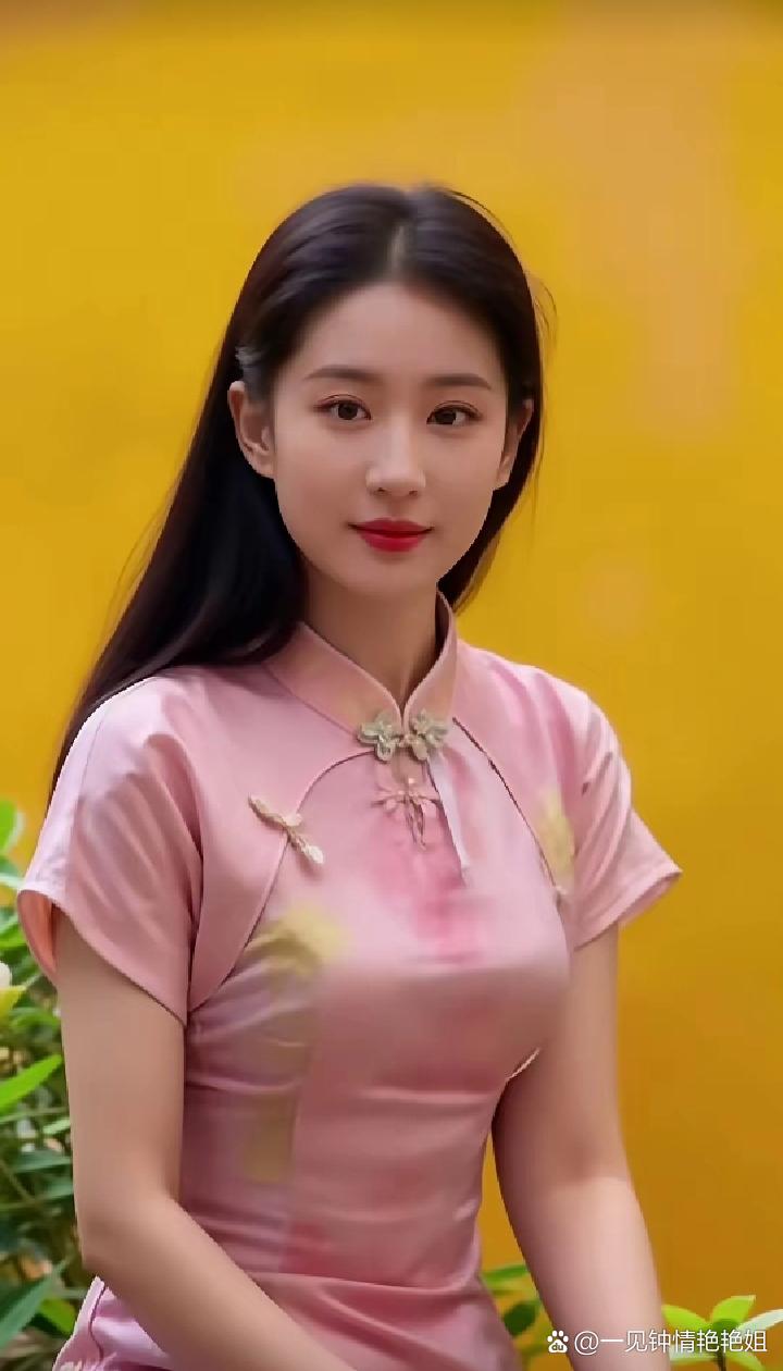 粉色旗袍装,温婉可人,仿佛穿越回民国时期,美得让人心动.