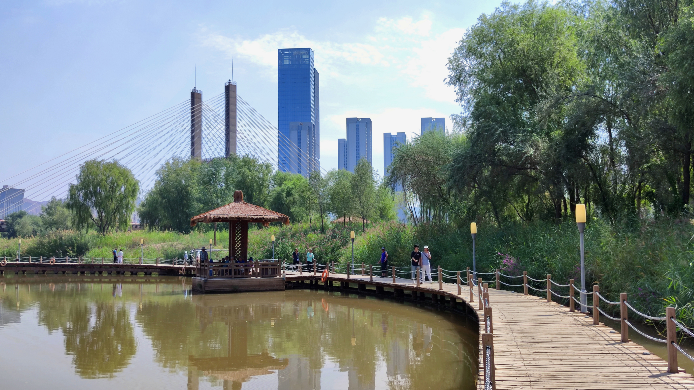 银滩湿地公园位于兰州市安宁区北滨河路西端银滩大桥北段的东西两侧.