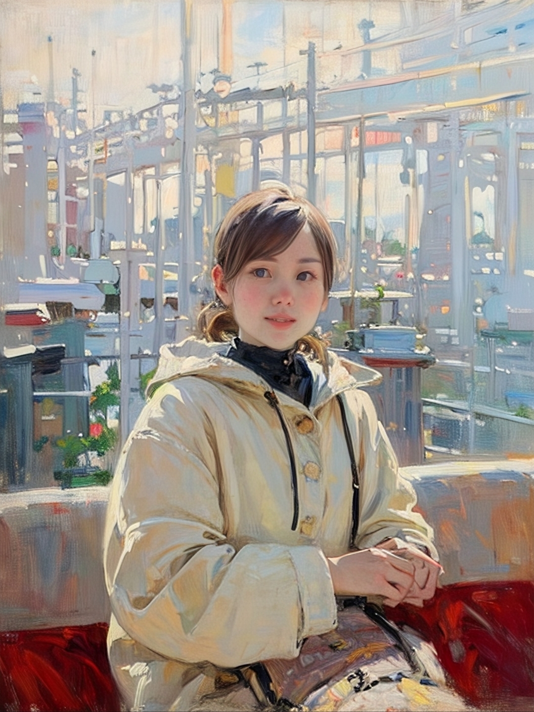 油画 拿水壶的少女图片