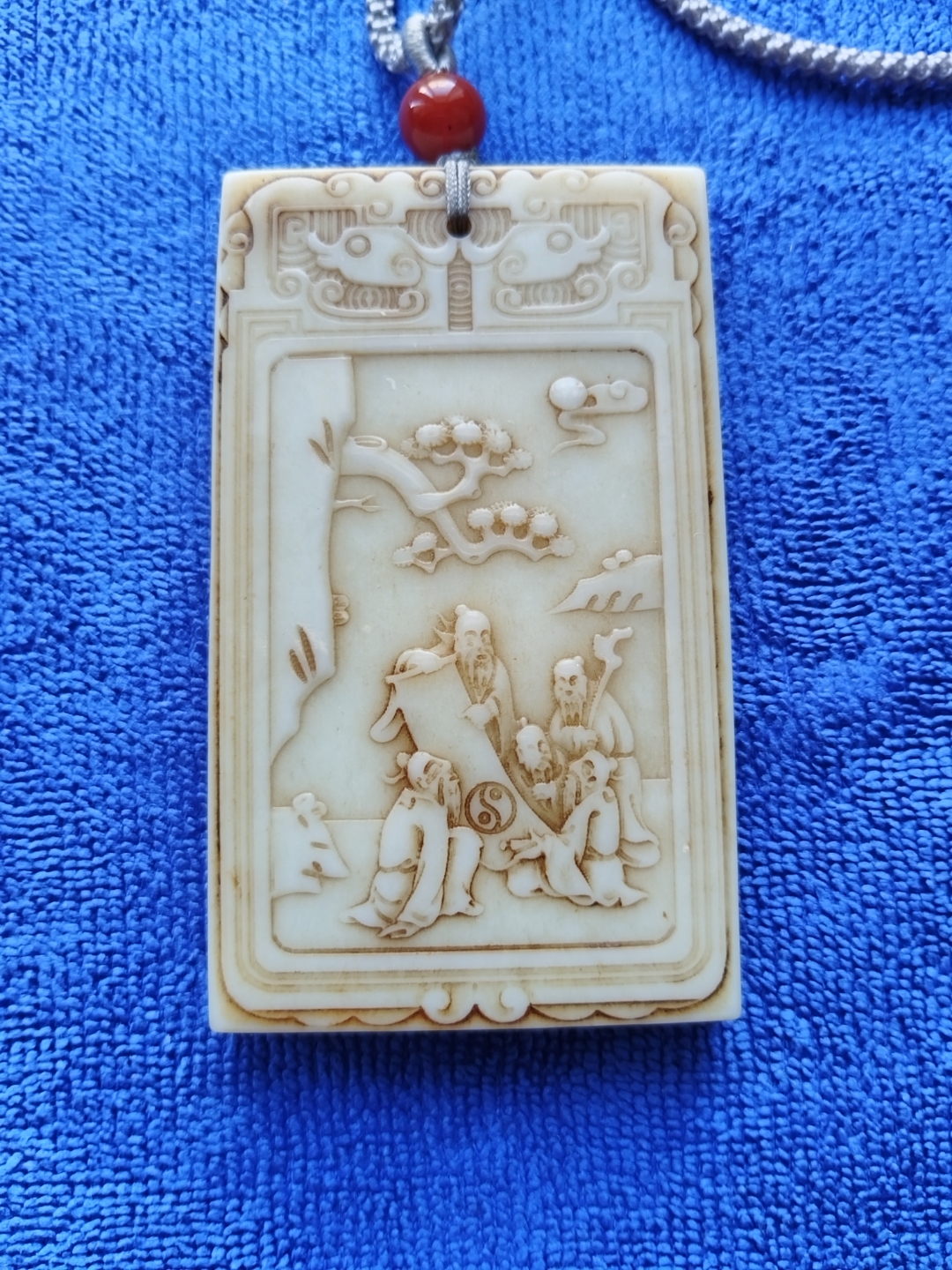 明清和田玉子冈人物诗文玉牌 高7.1cm宽4.2cm厚0.9cm