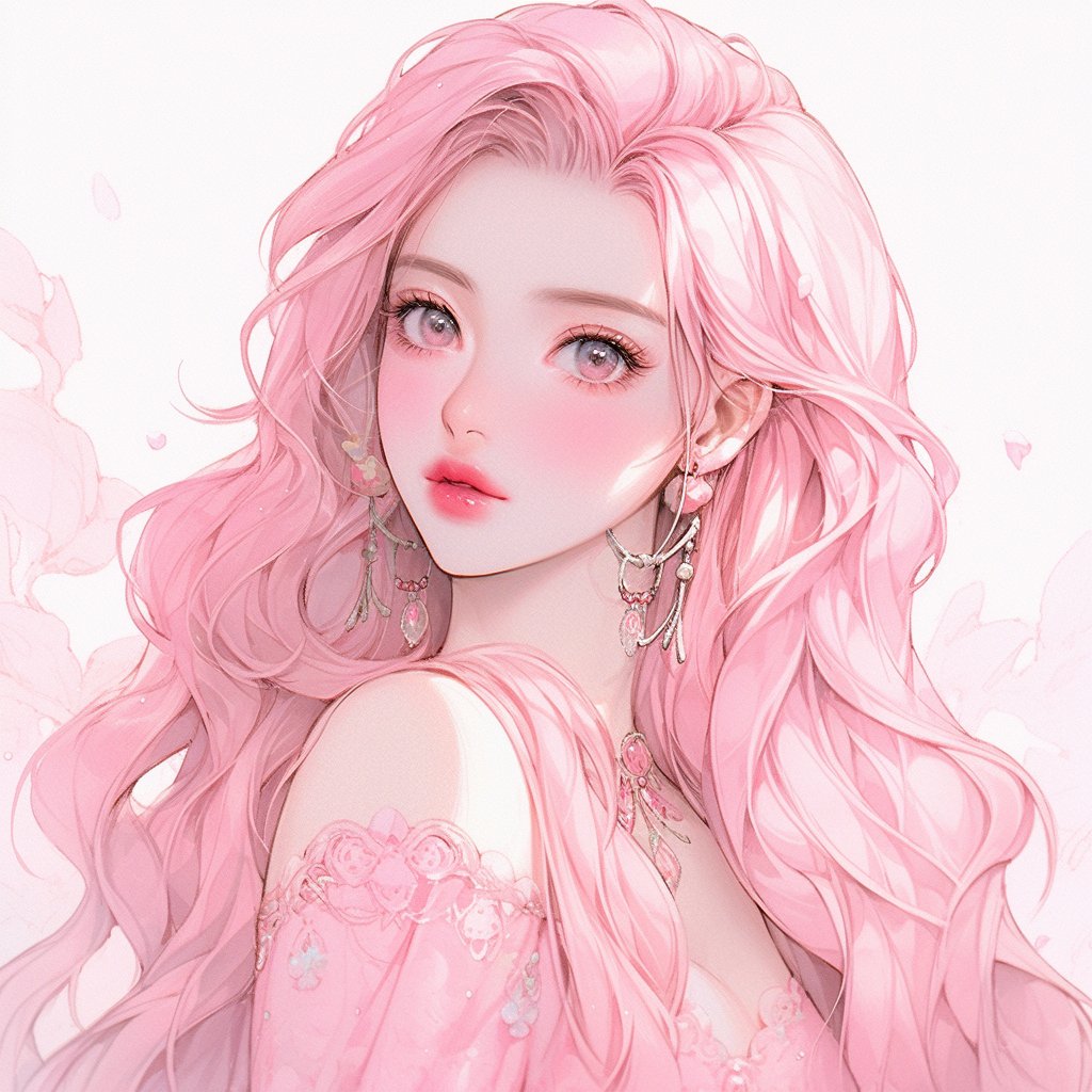 她的长发如瀑布般流淌,粉色如此温柔,让人心醉.