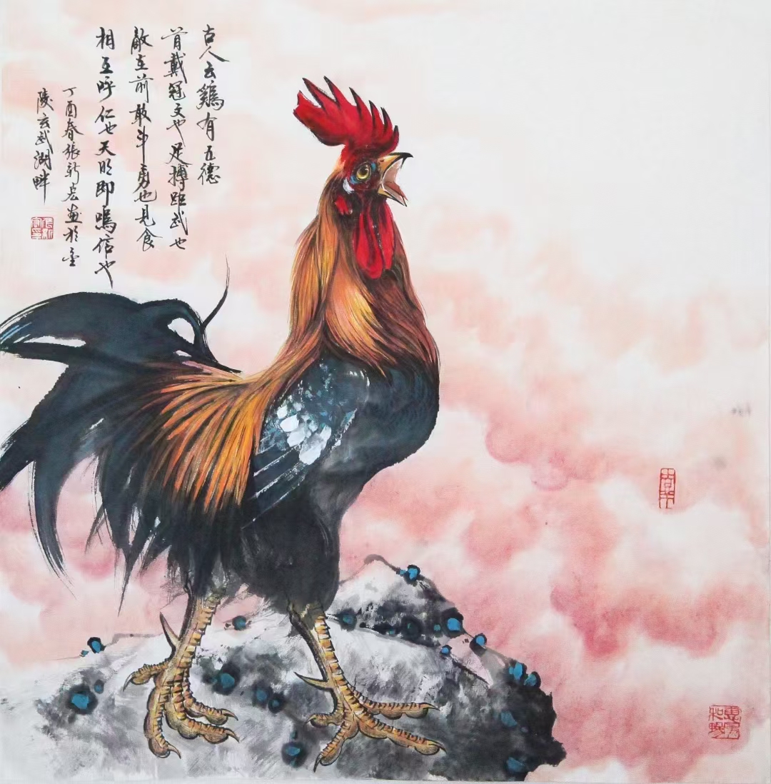 《雄鸡一唱天下白》68x69cm(四尺斗方 生宣软片)张新宏画