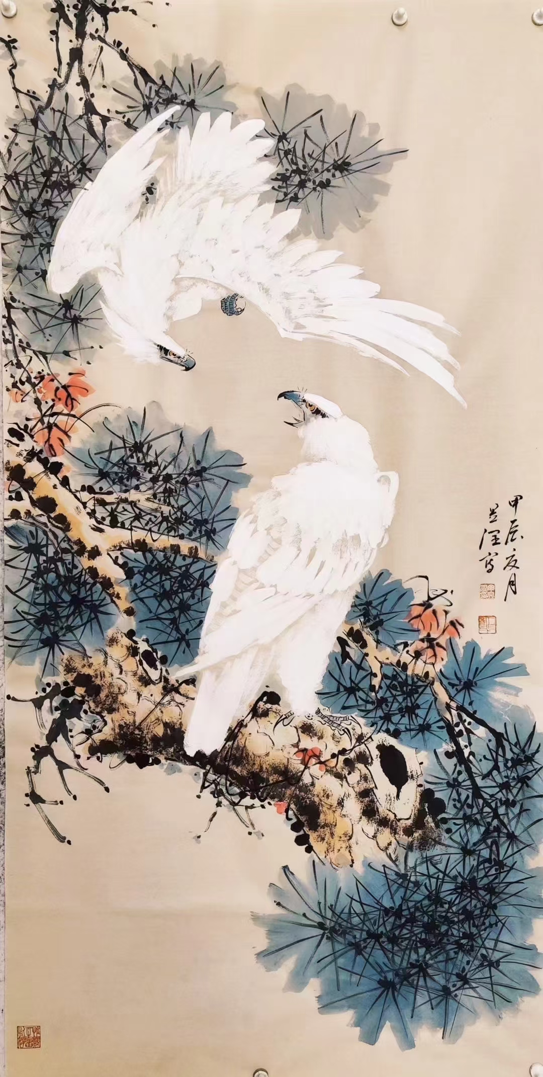 四尺整张 松鹰图 丁昱润作品