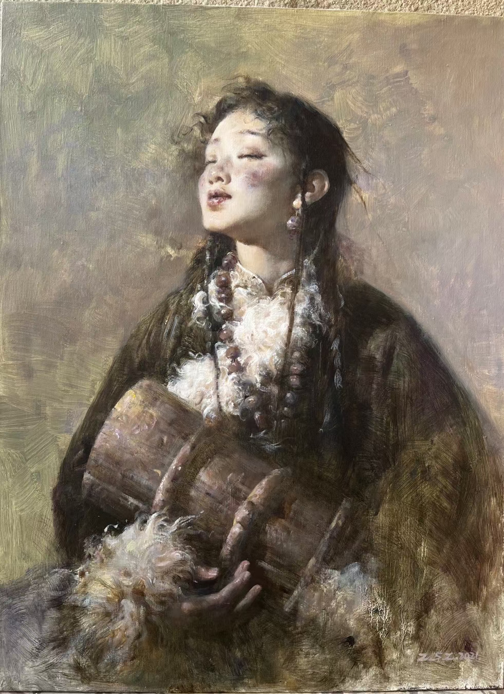 张释中油画作品 有合影视频 支持定制